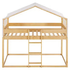 CLIHOME Litera de madera rústica doble sobre doble con tienda de campaña y escalera