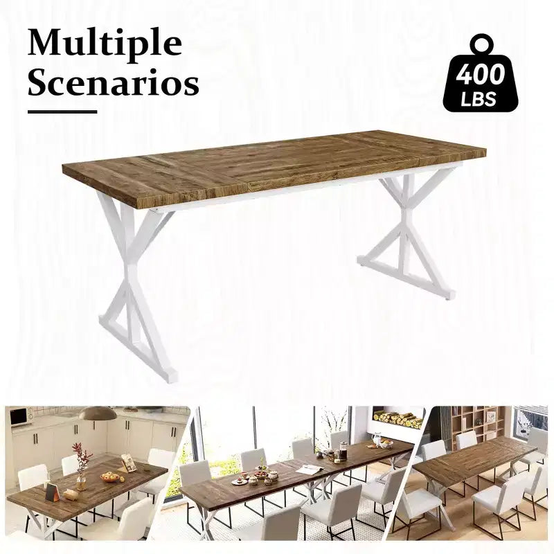 Mesa de comedor industrial Dyonery de 70,8 pulgadas para 6-8 personas, tapa de madera maciza con estructura de metal, mesa rectangular para cocina y comedor