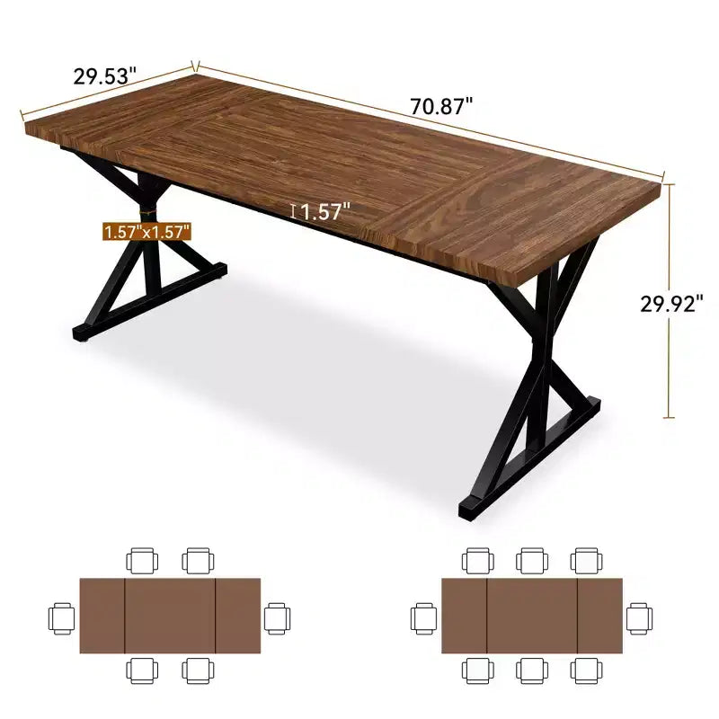 Mesa de comedor industrial Dyonery de 70,8 pulgadas para 6-8 personas, tapa de madera maciza con estructura de metal, mesa rectangular para cocina y comedor