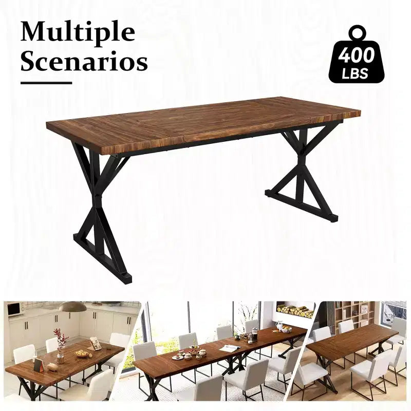 Mesa de comedor industrial Dyonery de 70,8 pulgadas para 6-8 personas, tapa de madera maciza con estructura de metal, mesa rectangular para cocina y comedor