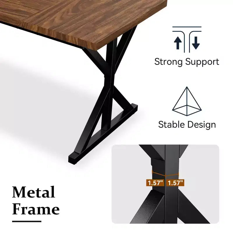 Mesa de comedor industrial Dyonery de 70,8 pulgadas para 6-8 personas, tapa de madera maciza con estructura de metal, mesa rectangular para cocina y comedor