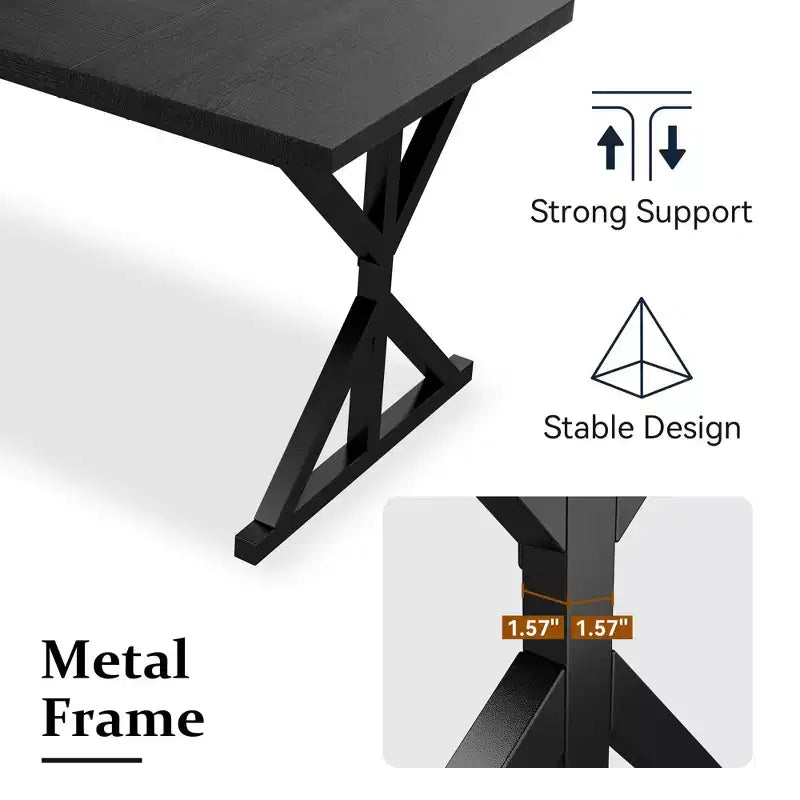 Mesa de comedor industrial Dyonery de 70,8 pulgadas para 6-8 personas, tapa de madera maciza con estructura de metal, mesa rectangular para cocina y comedor