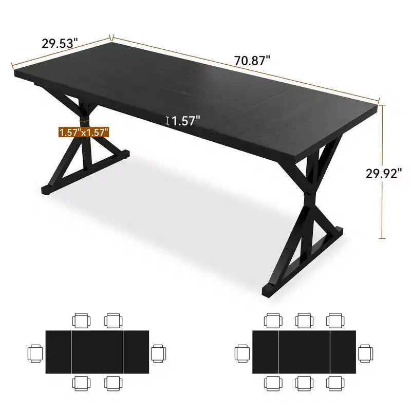 Mesa de comedor industrial Dyonery de 70,8 pulgadas para 6-8 personas, tapa de madera maciza con estructura de metal, mesa rectangular para cocina y comedor