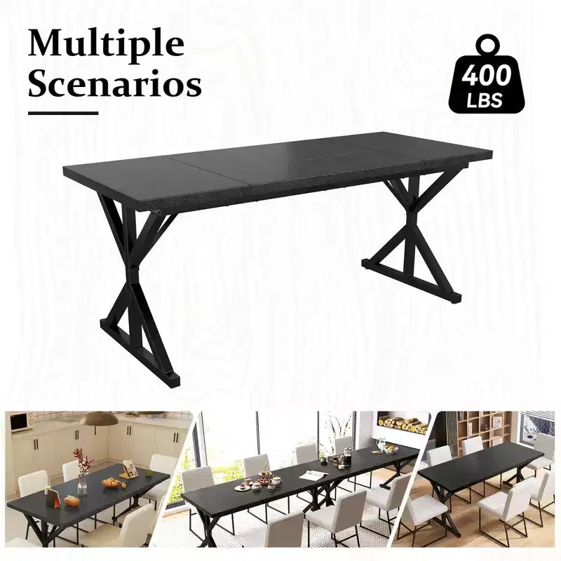 Mesa de comedor industrial Dyonery de 70,8 pulgadas para 6-8 personas, tapa de madera maciza con estructura de metal, mesa rectangular para cocina y comedor