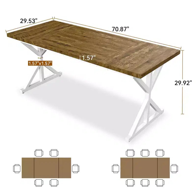 Mesa de comedor industrial Dyonery de 70,8 pulgadas para 6-8 personas, tapa de madera maciza con estructura de metal, mesa rectangular para cocina y comedor
