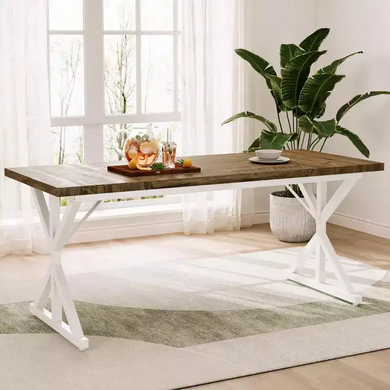 Mesa de comedor industrial Dyonery de 70,8 pulgadas para 6-8 personas, tapa de madera maciza con estructura de metal, mesa rectangular para cocina y comedor