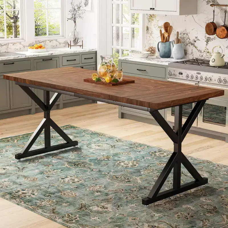 Mesa de comedor industrial Dyonery de 70,8 pulgadas para 6-8 personas, tapa de madera maciza con estructura de metal, mesa rectangular para cocina y comedor