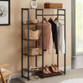 VECELO Open Garment Clothing Rack, Heavy Duty Free-Standing Storage Closet with 5 Shelves & Hanging Rod for Small Spaces, Oak/White