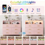 Cómoda moderna de 6 cajones Zstar con luces LED para armario, soporte de TV, sala de estar, entrada