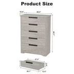 Cómoda de 5 cajones para dormitorio, cajonera gris con tiradores empotrados, organizador de madera para sala de estar, guardería, pasillo y recibidor