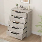 Cómoda de 5 cajones para dormitorio, cajonera gris con tiradores empotrados, organizador de madera para sala de estar, guardería, pasillo y recibidor