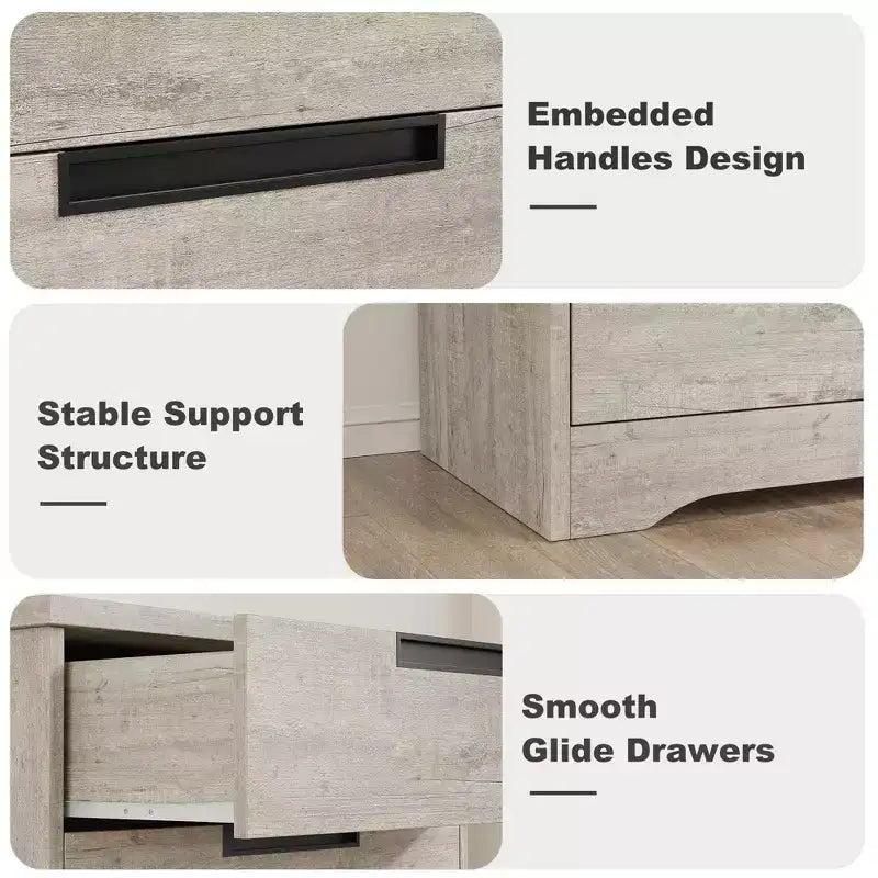 Cómoda de 5 cajones para dormitorio, cajonera gris con tiradores empotrados, organizador de madera para sala de estar, guardería, pasillo y recibidor