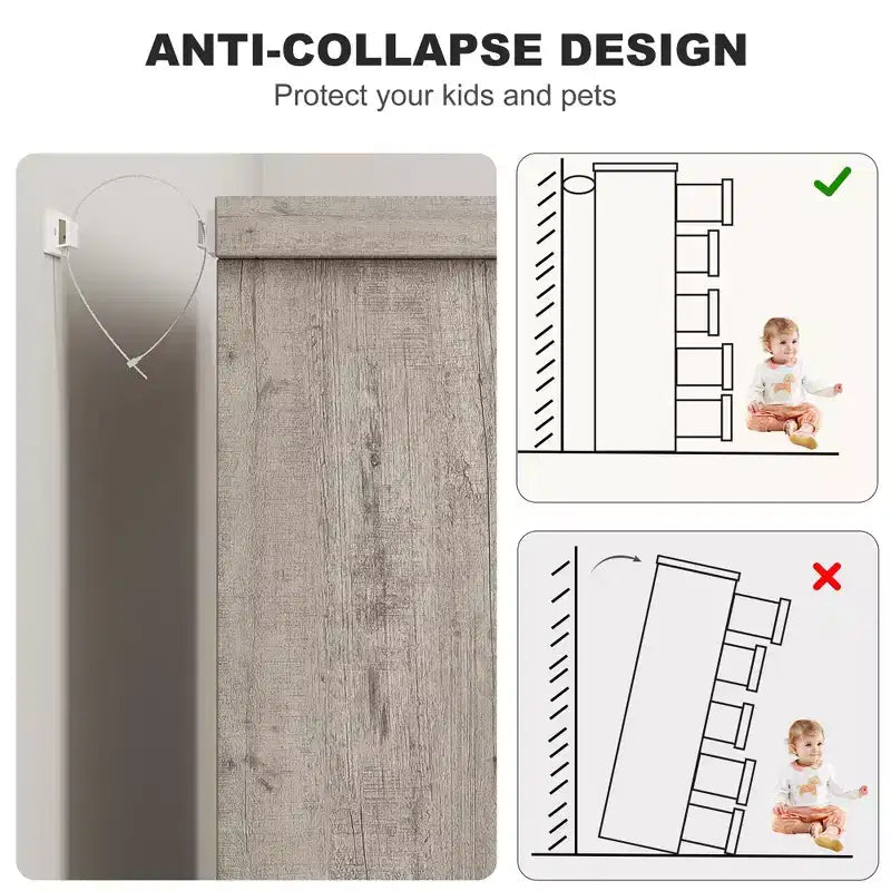 Cómoda de 5 cajones para dormitorio, cajonera gris con tiradores empotrados, organizador de madera para sala de estar, guardería, pasillo y recibidor