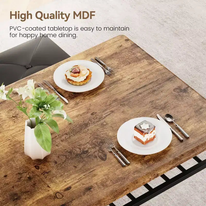 Juego de Mesa de Comedor para 4 con Cubierta de MDF y Estructura Metálica, Mesa de Cocina con Banco Tapizado y Taburetes Cuadrados, Juego de Comedor Compacto con Almacenamiento.