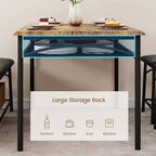 Juego de Mesa de Comedor para 4 con Cubierta de MDF y Estructura Metálica, Mesa de Cocina con Banco Tapizado y Taburetes Cuadrados, Juego de Comedor Compacto con Almacenamiento.