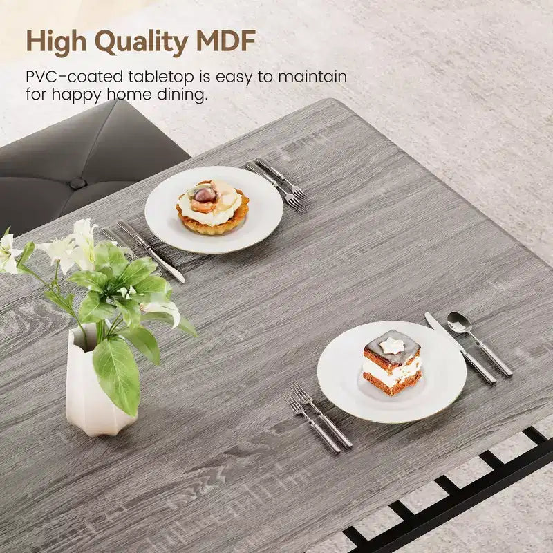 Juego de Mesa de Comedor para 4 con Cubierta de MDF y Estructura Metálica, Mesa de Cocina con Banco Tapizado y Taburetes Cuadrados, Juego de Comedor Compacto con Almacenamiento.