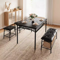 Dining Table Set for 4 with MDF Top and Metal Frame, Kitchen Table with Upholstered Bench and Square Stools, Compact Storage Dining Room Set.