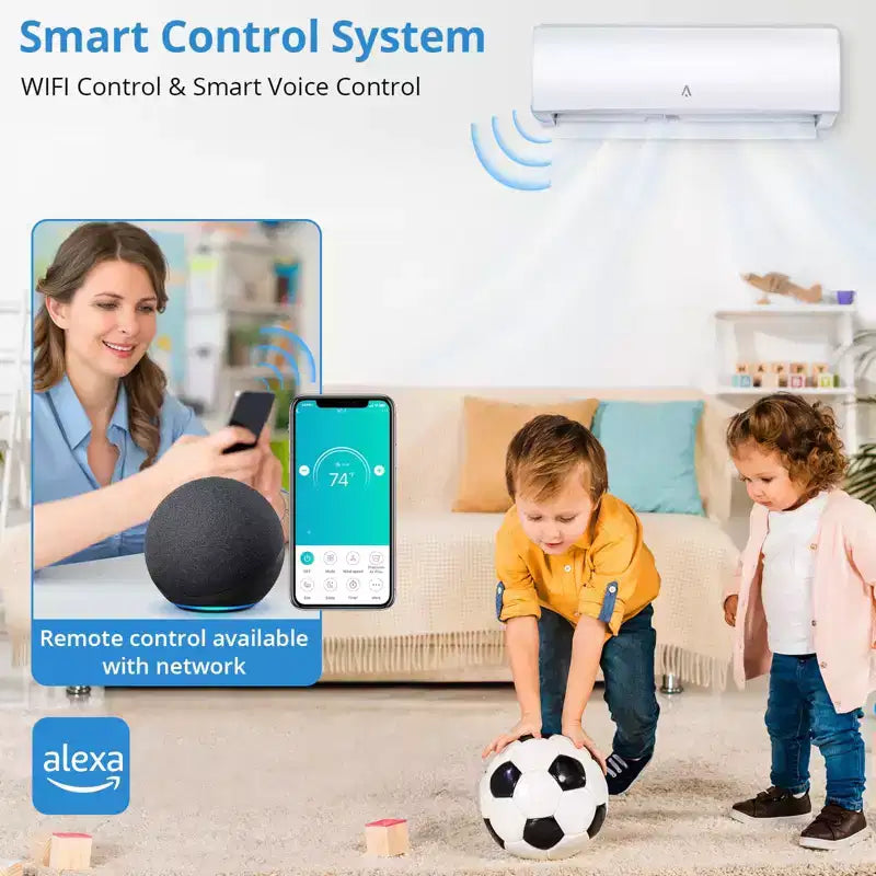 9000 Btus Wifi Enabled Split-System Air Conditioners, R454B 19 SEER2 115V Inverter Ductless Split AC Unit With Pre-Charged Condenser