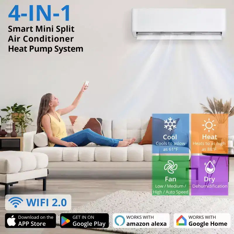 Mini Split Air Conditioner Heat Pump, 9000 BTU Mini Split AC 24 SEER2 Cools Up to 450 Sq.Ft, Wifi-Enabled Ductless Inverter AC Unit,208/230V