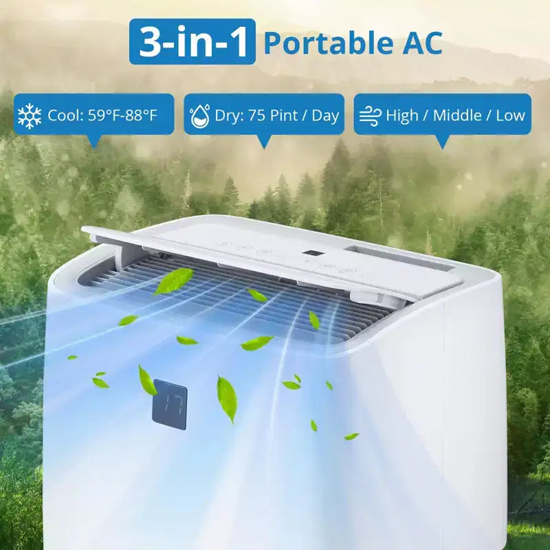 Portable Air Conditioners, 14000 BTU Portable AC, Cools up to 750 Sq. Ft 3-in-1 Mobile AC for Room with Dehumidifier Fan Sleep Mode, 24H Timer