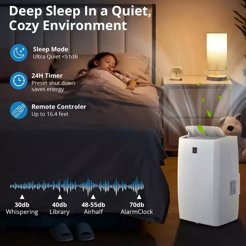Portable Air Conditioners, 14000 BTU Portable AC, Cools up to 750 Sq. Ft 3-in-1 Mobile AC for Room with Dehumidifier Fan Sleep Mode, 24H Timer