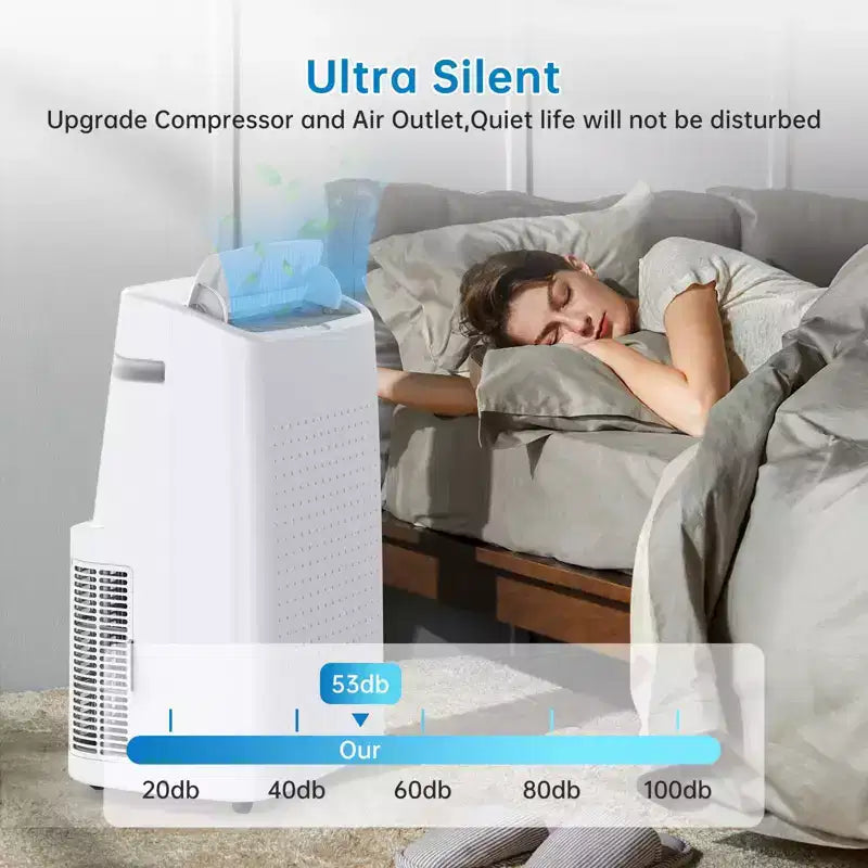 Aire acondicionado portátil de 15,000 BTU, aire acondicionado portátil con enfriamiento integrado, deshumidificador y ventilador. Enfría hasta 850 pies cuadrados en dormitorio, oficina, cocina.