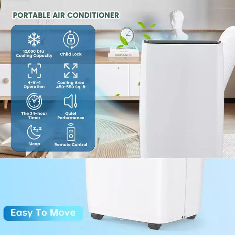 Air Conditioner,12000BTU Portable Air Conditioner with Dehumidifier and Fan Modes, Cools Room up to 700 Sq.Ft, Room Floor AC Unit