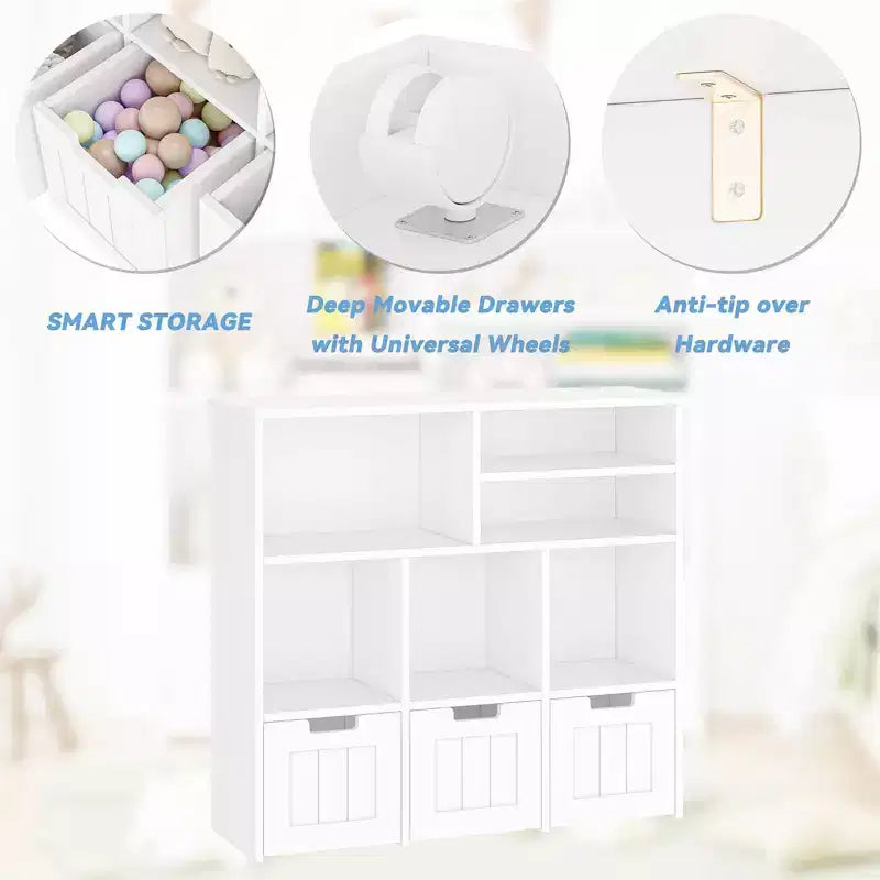 Mueble Organizador de Juguetes con Cajones, Estante de Juguetes para Niños, Librería Infantil, Organizador de Almacenamiento de Piso, Estantería Grande Abierta para Sala de Juegos, Dormitorio, Guardería