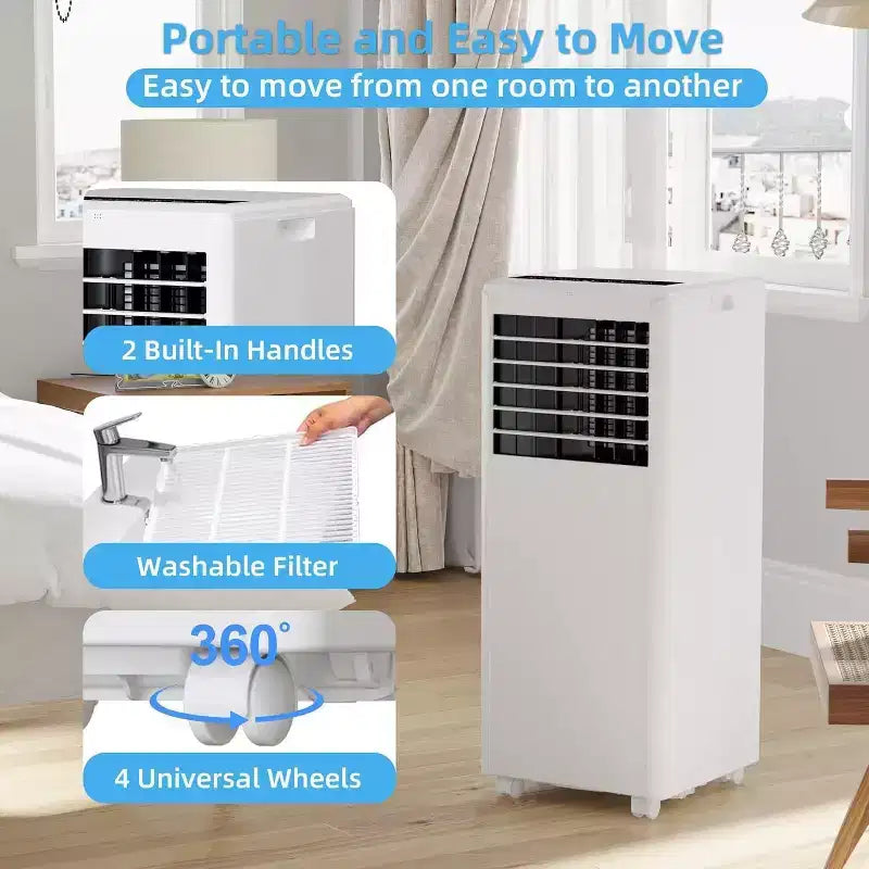 8,000 BTU 3-in-1 Portable AC - Cools 350 Sq.Ft with Dehumidifier, Fan & Sleep Mode, 24H Timer, Remote Control
