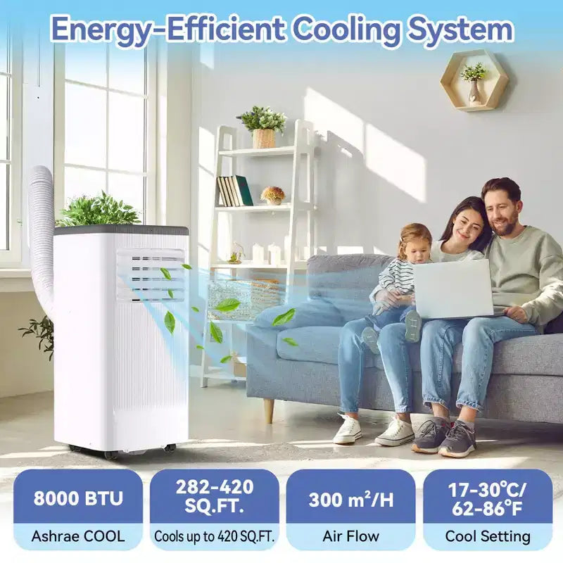 8,000 BTU Portable Air Conditioner,Portable AC Unit for Bedroom up to 350 Sq. Ft, Cooling, Dehumidifier, Floor Standing Air Conditioner, 24H Timer
