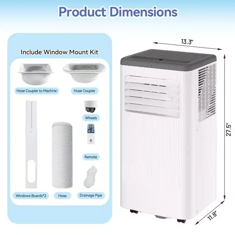 8,000 BTU Portable Air Conditioner,Portable AC Unit for Bedroom up to 350 Sq. Ft, Cooling, Dehumidifier, Floor Standing Air Conditioner, 24H Timer