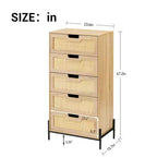 Cómoda de ratán natural, Cómoda de madera, Gabinete de almacenamiento estilo casa de campo, Tocador de dormitorio