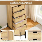 Cómoda de ratán natural, Cómoda de madera, Gabinete de almacenamiento estilo casa de campo, Tocador de dormitorio