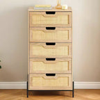 Cómoda de ratán natural, Cómoda de madera, Gabinete de almacenamiento estilo casa de campo, Tocador de dormitorio