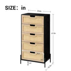 Cómoda de ratán natural, Cómoda de madera, Gabinete de almacenamiento estilo casa de campo, Tocador de dormitorio