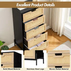 Cómoda de ratán natural, Cómoda de madera, Gabinete de almacenamiento estilo casa de campo, Tocador de dormitorio