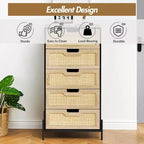 Cómoda de ratán natural, Cómoda de madera, Gabinete de almacenamiento estilo casa de campo, Tocador de dormitorio