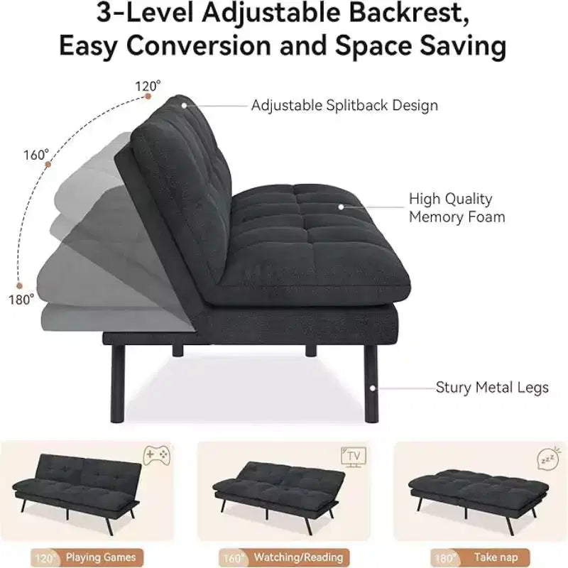 Dyonery Sofá Cama Plegable de 68 Pulgadas con Respaldo Ajustable, Sofá Cama Convertible para Espacios Pequeños, Sala de Estar, Apartamento, Oficina