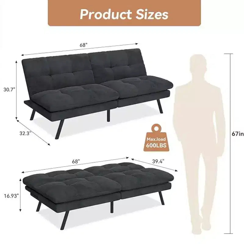 Dyonery Sofá Cama Plegable de 68 Pulgadas con Respaldo Ajustable, Sofá Cama Convertible para Espacios Pequeños, Sala de Estar, Apartamento, Oficina