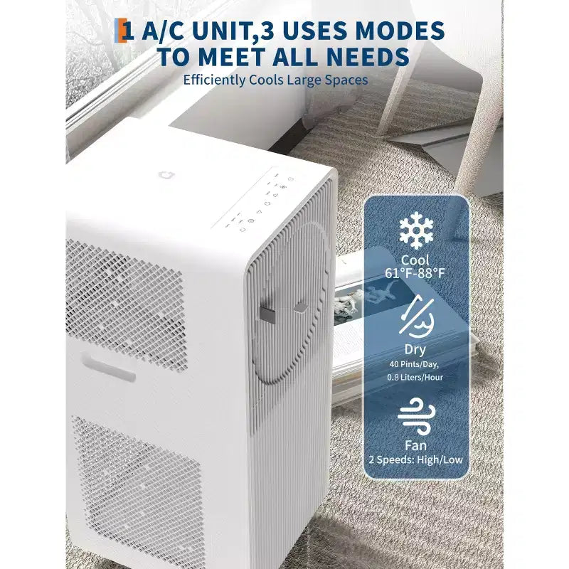 8,000 BTU Portable Air Conditioners, Quiet Air Conditioner Up to 750 Sq.Ft, 3-In-1 AC Unit with Cool, Fan, Dehumidifier, 24H Timer