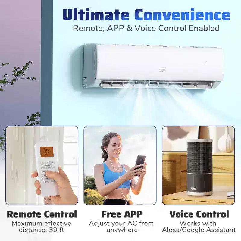 Costway 11500/11500/17000/23000 BTU Wifi Enabled Mini Split Air Conditioner & Heater Works with Alexa