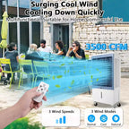3500CFM Evaporative Air Cooler, Swamp Cooler with Remote Control and 12H Timer, 4 Ice Packs, 3 Modes & Wind Speeds for Outdoor Indoor Use, 13.2 Gallon