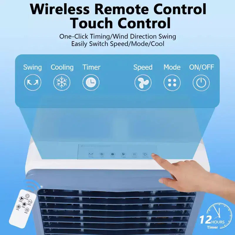 3500CFM Evaporative Air Cooler, Swamp Cooler with Remote Control and 12H Timer, 4 Ice Packs, 3 Modes & Wind Speeds for Outdoor Indoor Use, 13.2 Gallon