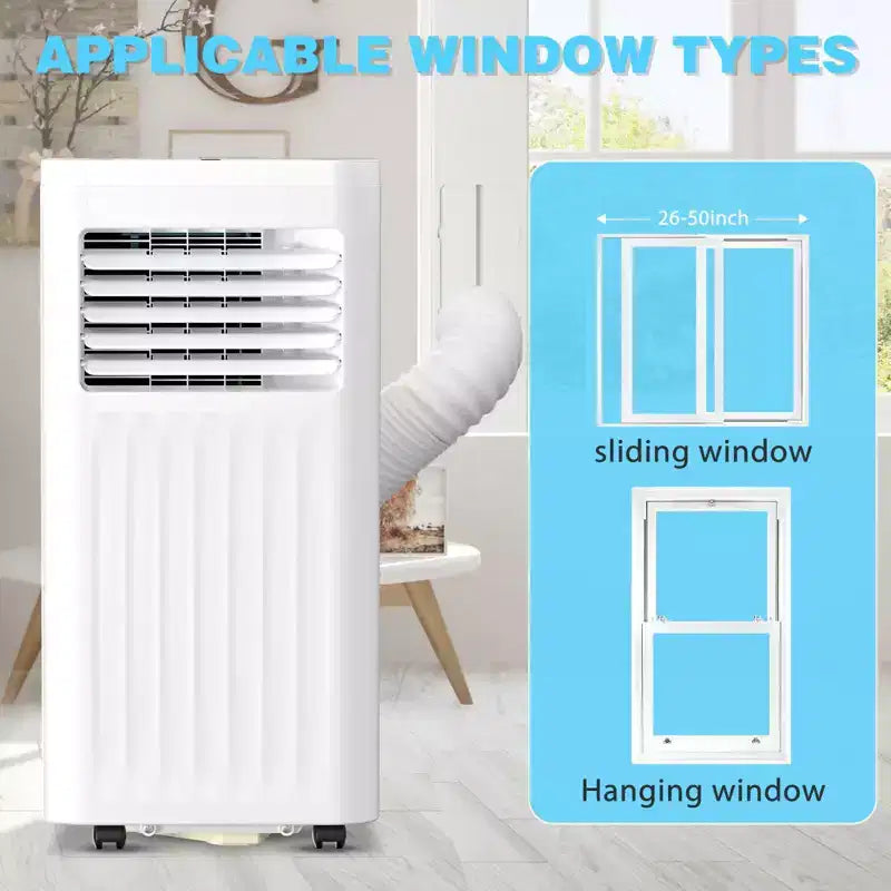 8000 BTU Portable AC  Cooling, Fan, Dehumidifier & Sleep Mode, Quiet 55dB, for Rooms up to 350 Sq. Ft.  Remote & Window Kit Included