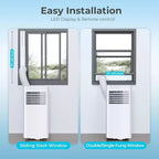 8,000 BTU Portable AC, 3-in-1 Unit with 4 Modes, Timer, LED Display, Remote & Install Kit, for Bedroom/Living Room/Office, White.