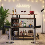 MAYEERTY Mueble esquinero en L para bar en casa, almacenamiento de licor de metal y MDF E1 con 12 soportes para copas de vino y reposapiés, protector de botellas de malla metálica