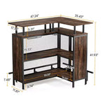 MAYEERTY Mueble esquinero en L para bar en casa, almacenamiento de licor de metal y MDF E1 con 12 soportes para copas de vino y reposapiés, protector de botellas de malla metálica