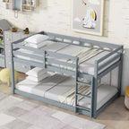 MATEERTY Cama litera doble de madera maciza con escalera, plataformas superior e inferior fabricadas con listones reforzados, gris
