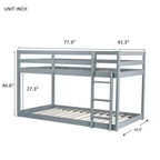 MATEERTY Cama litera doble de madera maciza con escalera, plataformas superior e inferior fabricadas con listones reforzados, gris