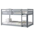 MATEERTY Cama litera doble de madera maciza con escalera, plataformas superior e inferior fabricadas con listones reforzados, gris